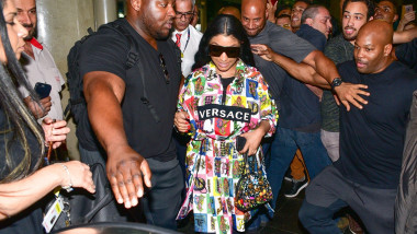 Nicki Minaj dons colorful Versace ensemble as she lands in Brazil!