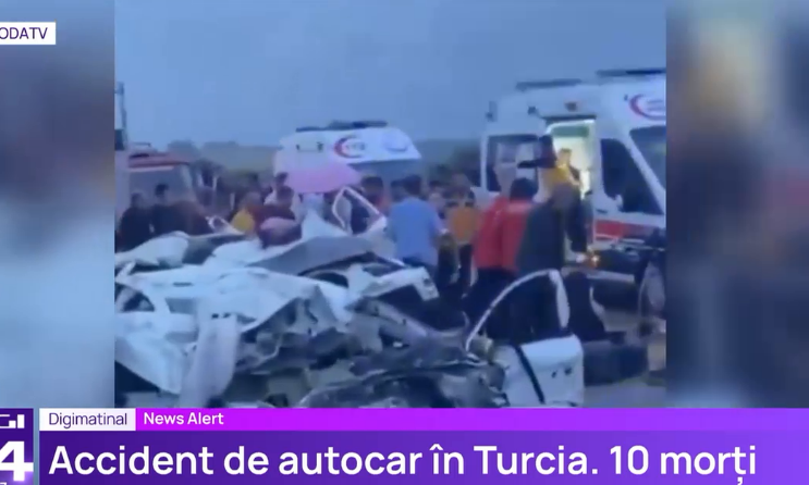 Zece morți și 40 de răniți într-un grav accident în Turcia. Un autocar care mergea spre Istanbul s-a izbit de două mașini și un camion