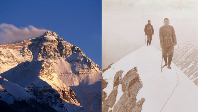 Muntele Everest / George Mallory cu un alt alpinist în ascensiune