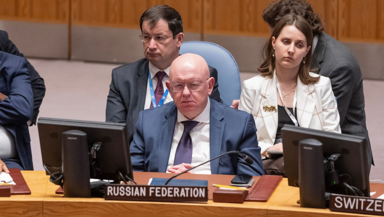 Russian Ambassador and Permanent Representative to the UN Vassily Nebenzia attends the Security Council meeting