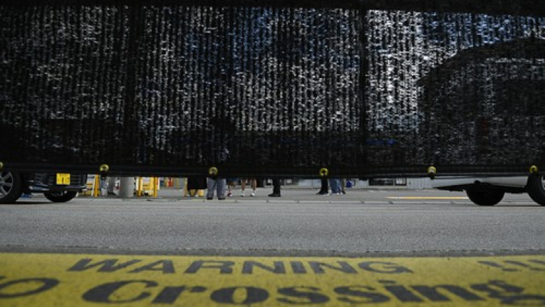 A black screen built to dissuade tourists from taking photos of Mount Fuji in Japan