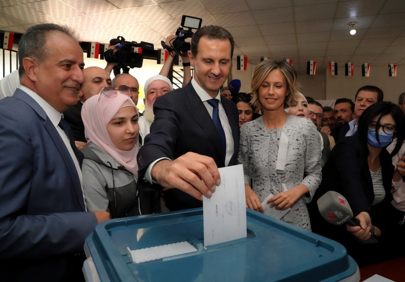 Bashar and Asma Al Assad Vote for Presidential Election - Douma