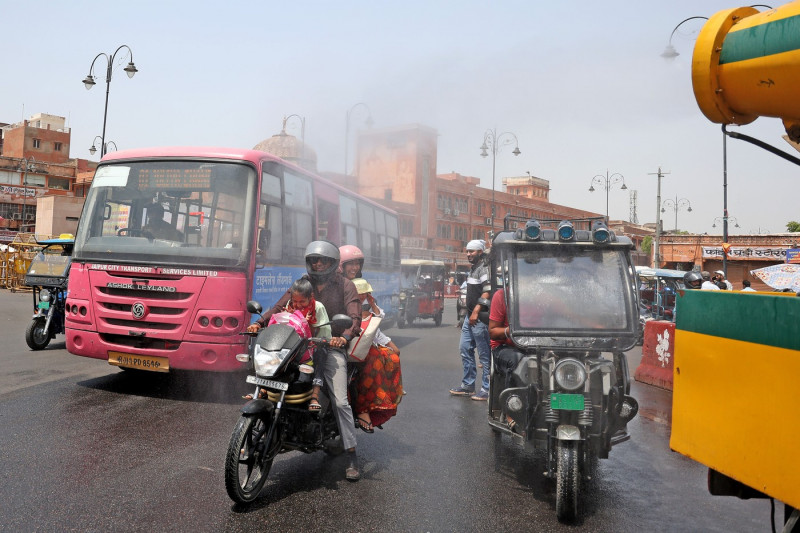 Makeshift Green Shades Tent For Commuters On Hot Summer Day In Jaipur, India - 20 May 2024