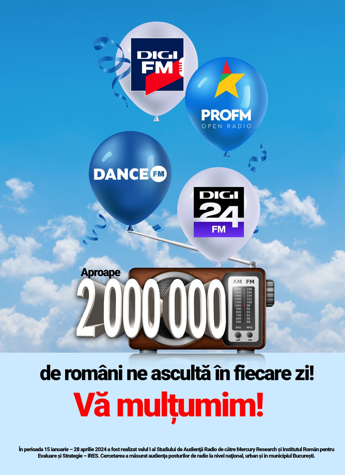 The only way is up! Aproape 2 milioane de ascultători la nivel național pentru posturile Digi FM, PRO FM, Dance FM și Digi24 FM