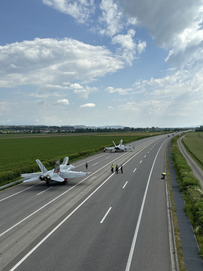 Swiss fighter jets take off and land on the A1 highway