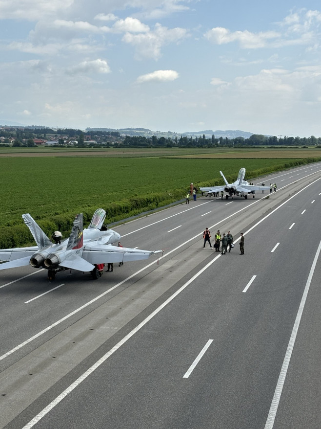 Swiss fighter jets take off and land on the A1 highway