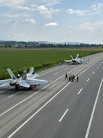 Swiss fighter jets take off and land on the A1 highway