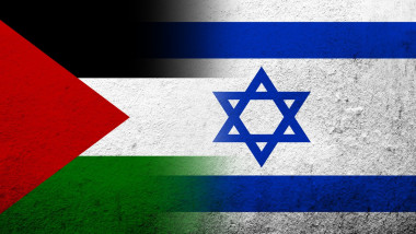 Flag of Palestine with Israel national flag. Grunge background
