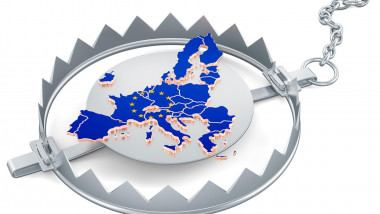 the European Union inside bear trap, 3D rendering isolated on white background