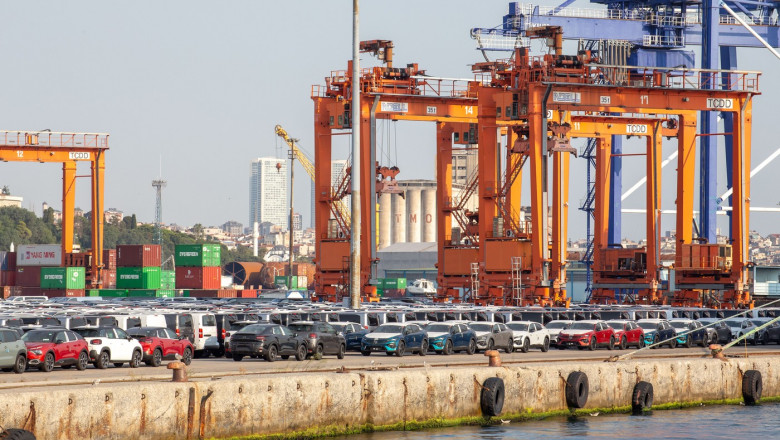 Haydarpasa Port turned into an imported car parking lot in Istanbul, Turkey