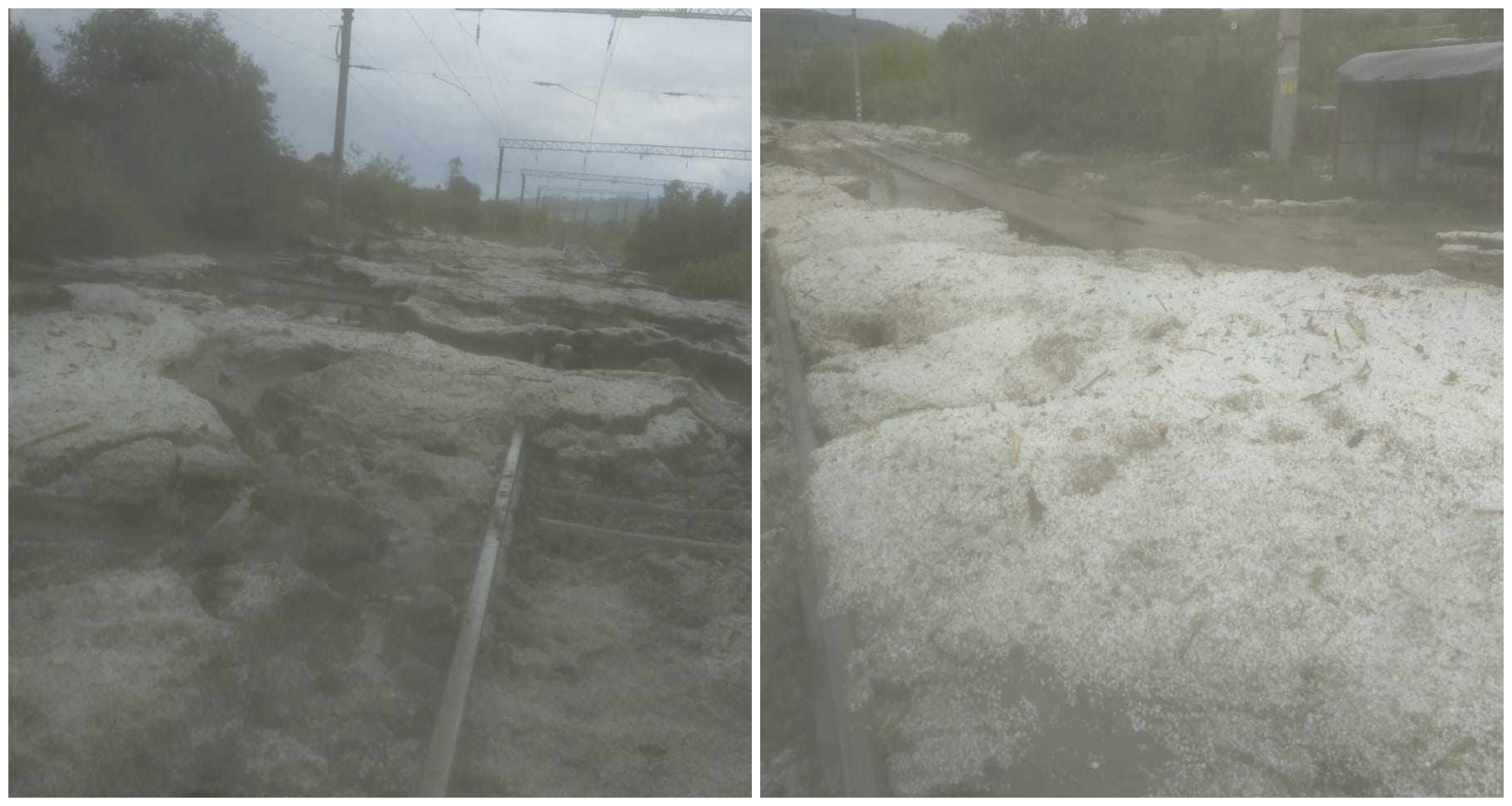 Circulația trenurilor între Brașov și Sighișoara este blocată, după ce a plouat abundent cu grindină