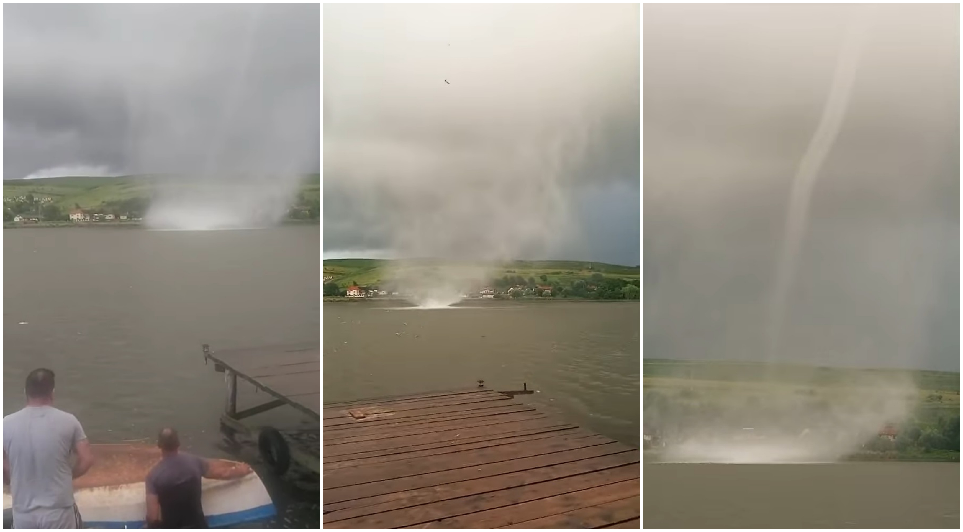 Fenomen rar pe un lac din județul Cluj: trombă uriașă pe luciul apei. Imaginile filmate de un martor au devenit virale
