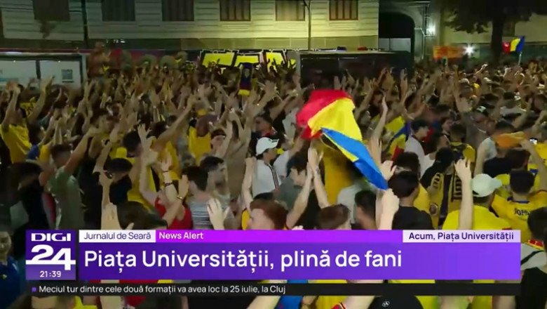 Traficul a fost oprit în Piața Universității din București după reușita României la EURO 2024. Naționala s-a calificat în optimi după 24 de ani și este motiv de mare sărbătoare printre suporteri.