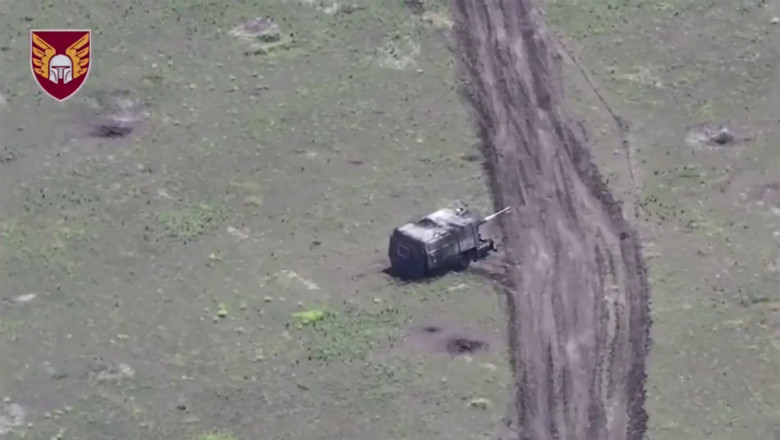 Ukrainian drone destroying the turtle tank