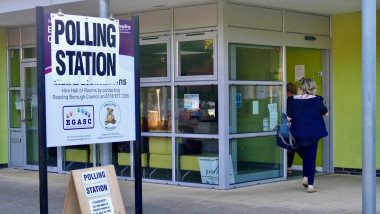 The polling station is set up and made ready for the days voters in the General Election in uk