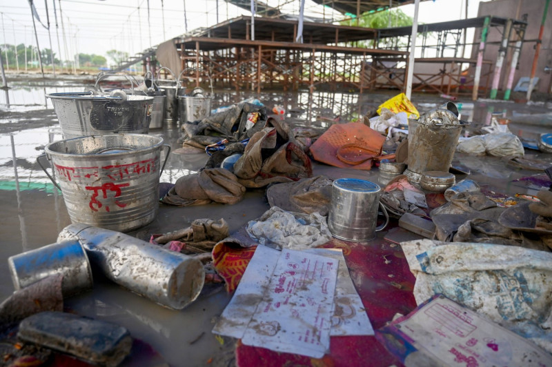 HATHRAS, INDIA - JULY 3: People belonging at the site a day after a massive stampede that took during a satsang (religio