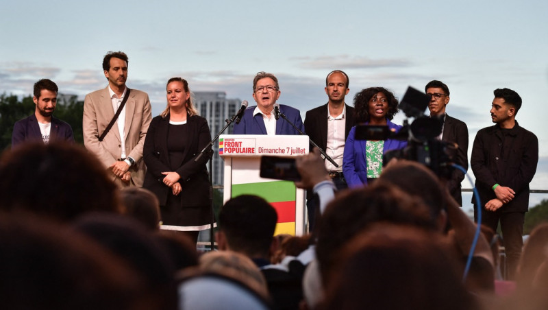 Jean-Luc Melenchon, vorbind în numele Noului Front Popular victorios în alegeri. Foto: Profimedia Image