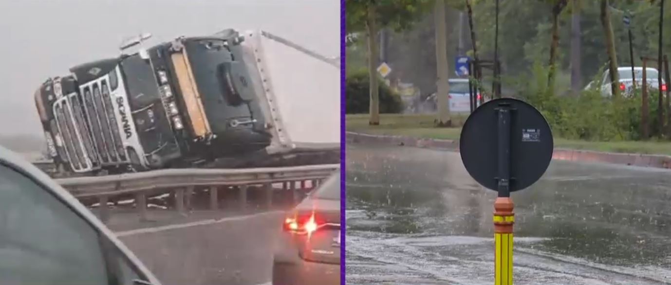 Cod portocaliu de furtuni în București și în 4 județe: Copaci doborâți, acoperișuri spulberate de vijelii și un TIR s-a răsturnat pe A3
