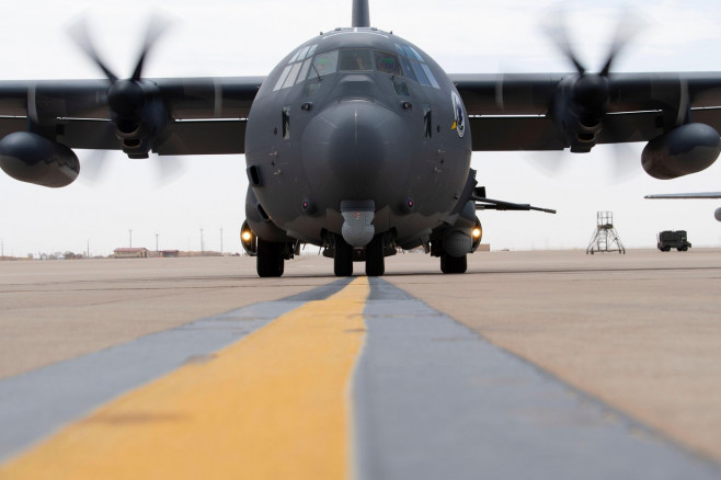 A U.S. Air Force 16th Special Operations Squadron AC-130J Ghostrider arrives at Cannon Air Force Base, New Mexico, April 18, 2022. The arrival of the AC-130J Ghostrider represents a significant expansion of force generation capacity as the Air Force Speci