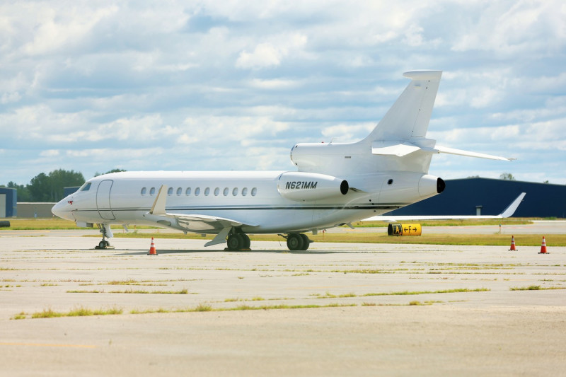 General views of Taylor Swift's 2009 Dassault Falcon 7X jet parked on the runway at Albany International Airport in Albany, New York