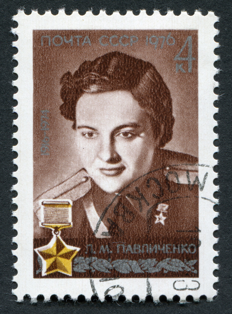 USSR - CIRCA 1976: A stamp printed in the USSR shows Lyudmila Pavlichenko, circa 1976