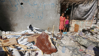 Palestinians are assessing the damage following an Israeli strike in Dair El-Balah in the central Gaza Strip Palestinians are assessing the damage following an Israeli strike in Dair El-Balah in the central Gaza Strip on July 13, 2024, amid the ongoing conflict between Israel and the Palestinian Hamas militant group. Photo by Omar Ashtawy