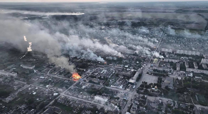 Damaged buildings of Vovchansk