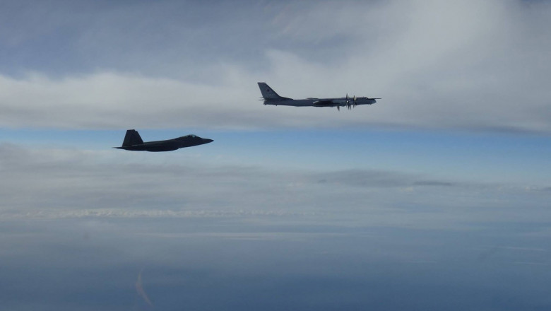 NORAD F-22 Fighter Jets Intercept Russian TU-95 Bear Bombers in Alaska Airspace