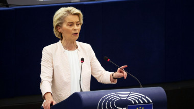 France, Straburg: 18 July 2024, Ursula von der Leyen (CDU), current President of the European Commission, speaks during the plenary session of the European Parliament. The EU Parliament votes on a second term of office for EU Commission President von der