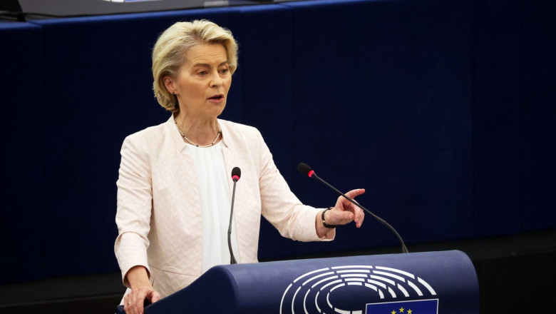 France, Straburg: 18 July 2024, Ursula von der Leyen (CDU), current President of the European Commission, speaks during the plenary session of the European Parliament. The EU Parliament votes on a second term of office for EU Commission President von der