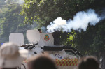 Bangladesh police personnel fire tear shells as students protest against quotas in government jobs at Dhaka University in the capital on July 17, 2024