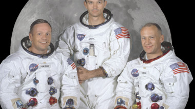 Portrait of the prime crew of the Apollo 11 lunar landing mission. From left to right they are: Commander, Neil A. Armstrong, Co