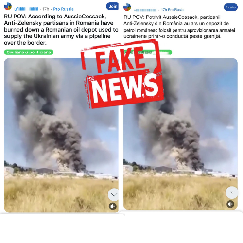 MApN: ”Dezinformare grosolană cu privire la incendierea unui așa-zis depozit de carburanți pe teritoriul României”