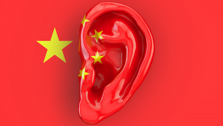 Chinese intelligence concept, ear on the flag of China