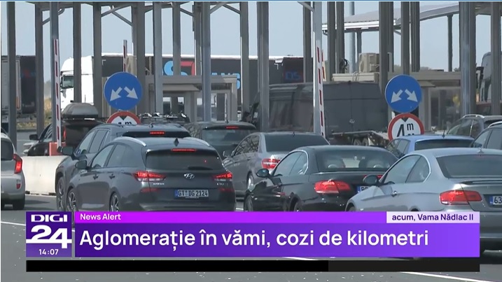 Aglomerație infernală în vămile din vestul țării. Cozile de mașini se întind pe kilometri pe sensul de ieșire din România