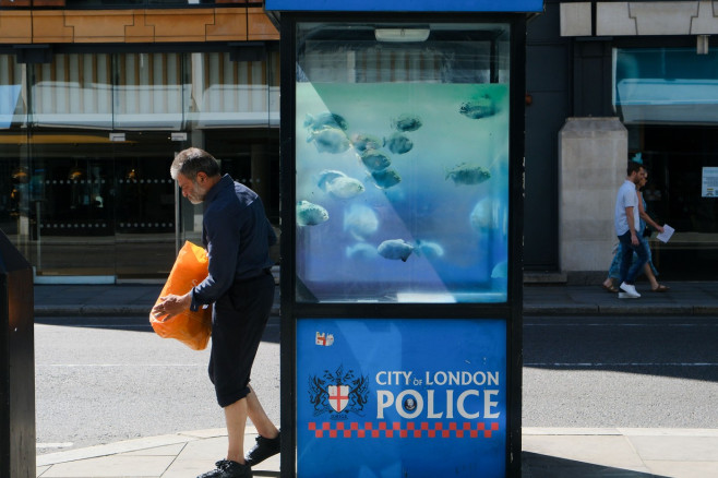 Banksy Piranha appear in City of London, London, UK. - 11 Aug 2024.