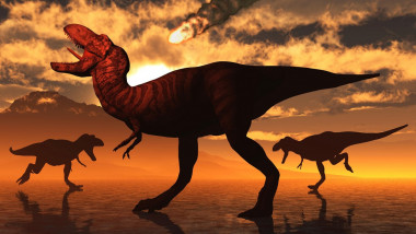 T.Rex Dinosaurs Witnessing The Paleogene Extinction Event.