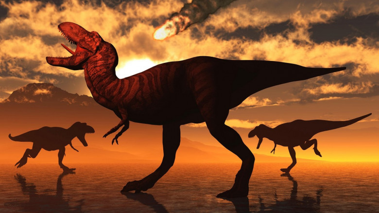 T.Rex Dinosaurs Witnessing The Paleogene Extinction Event.