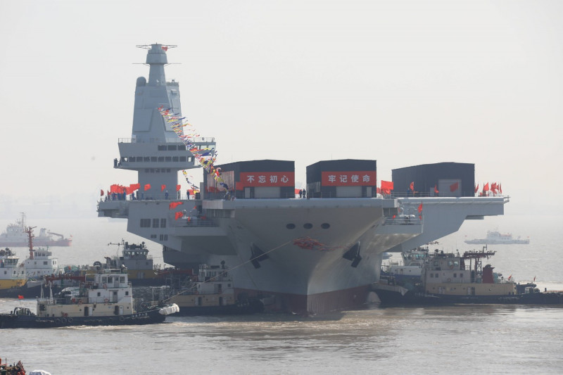 SHANGHAI, CHINA - JUNE 17: General view of the launching ceremony of China s third aircraft carrier, the Fujian, named a