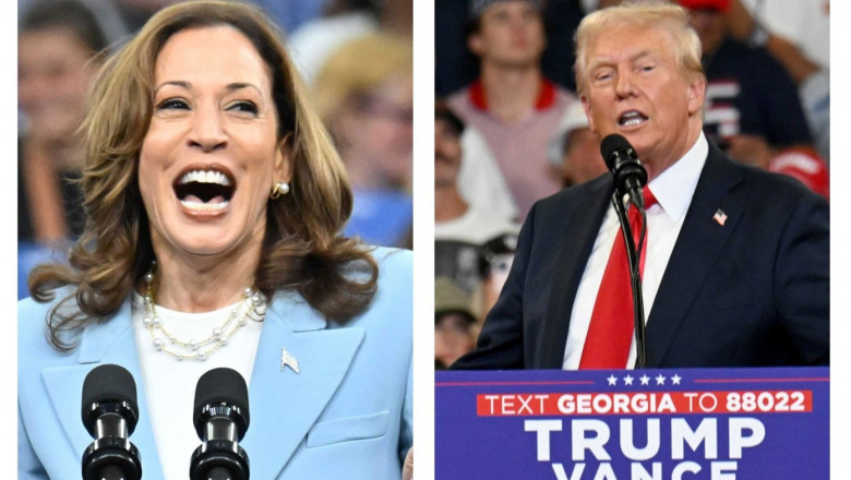 kamala harris și donald trump, colaj foto