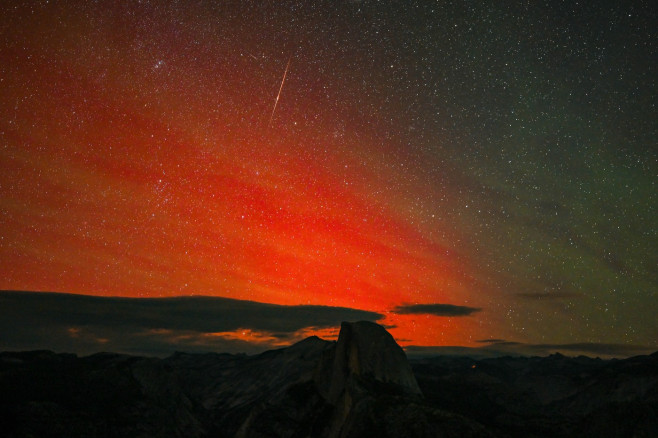 Perseid meteor showers captured in Yosemite National Park of California