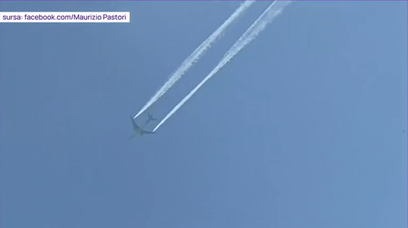 VIDEO. Un avion a deversat în zbor carburantul, iar pe internet au apărut imediat teoriile conspirației. Ce s-a întâmplat de fapt