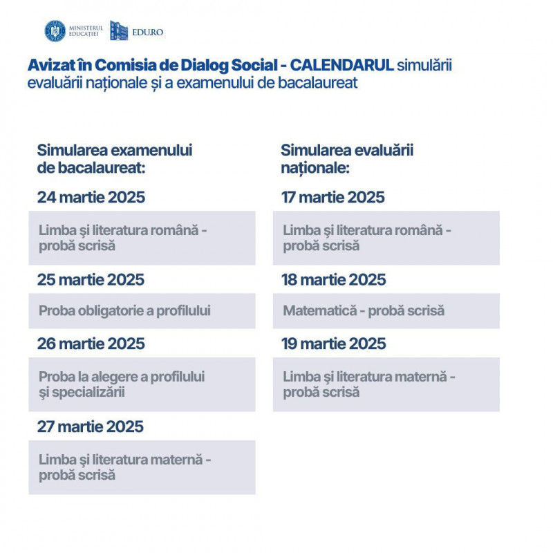 Calendar simulare BAC 2025. Foto: Facebook Ministerul Educației