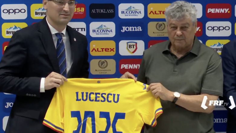 Mircea Lucescu, alături de Răzvan Burleanu, la numirea sa în funcția de selecționer al echipei naționale