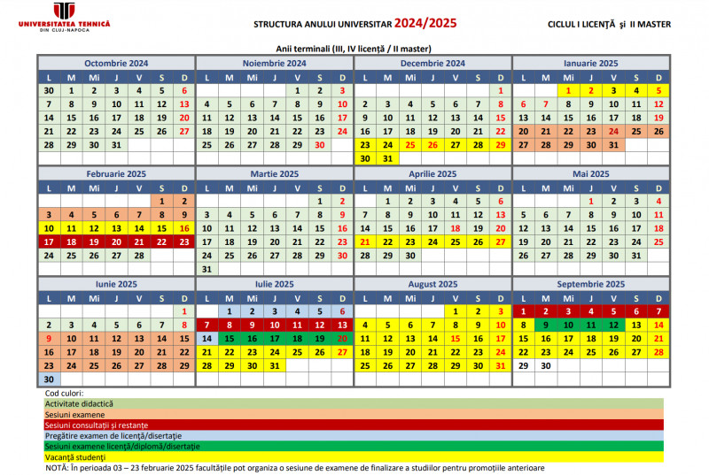 Calendar an universitar 2024-2025. Foto Utcluj.ro