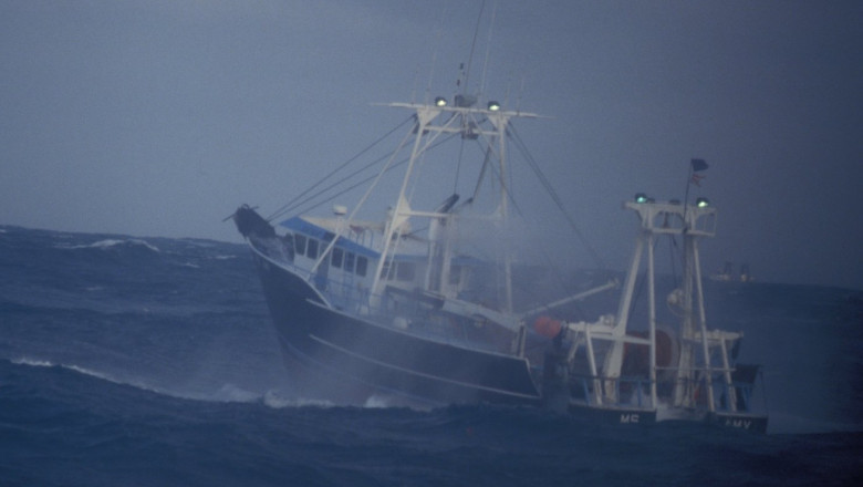 commercial dragger fishing vessel fishing for pollack in the Aleutian islands Alaska Bering Sea