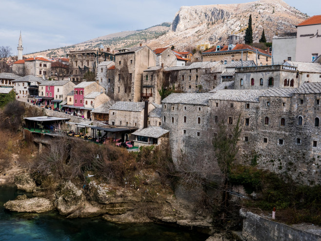 Mostar, Bosnia and Herzegovina - 1 January 2016 - View of old town of Mostar, Bosnia and Herzegovina.