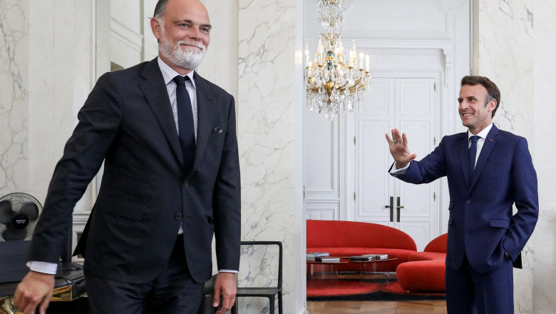 Edouard Philippe și Emmanuel Macron, la finalul unei întâlniri la Palatul Elysee