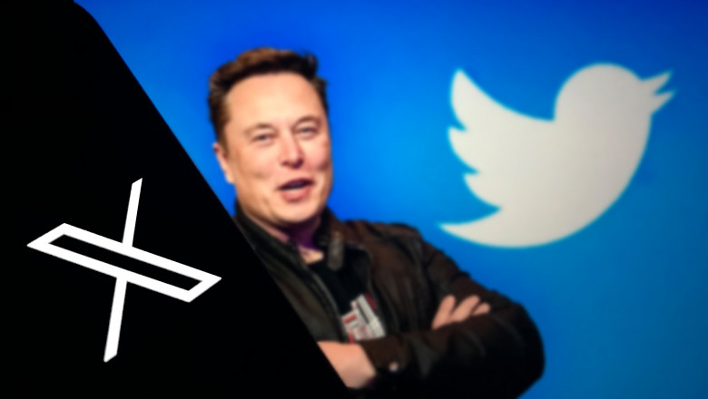 logourile X și Twitter peste o poza a lui Elon Musk