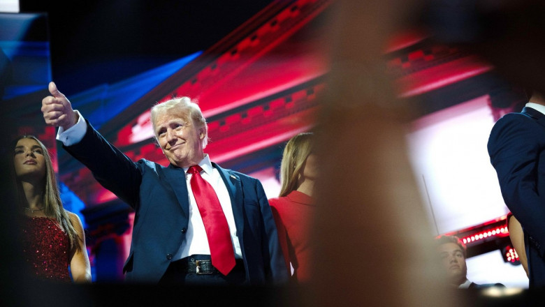 Former US President Donald J Trump speaks at the Republican National Convention in Milwaukee, Wisconsin at the Fiserv Forum on Thursday, July 18, 2024. Monday night was Trump's first appearance since a rally in Pennsylvania, where he sustained injuries fr